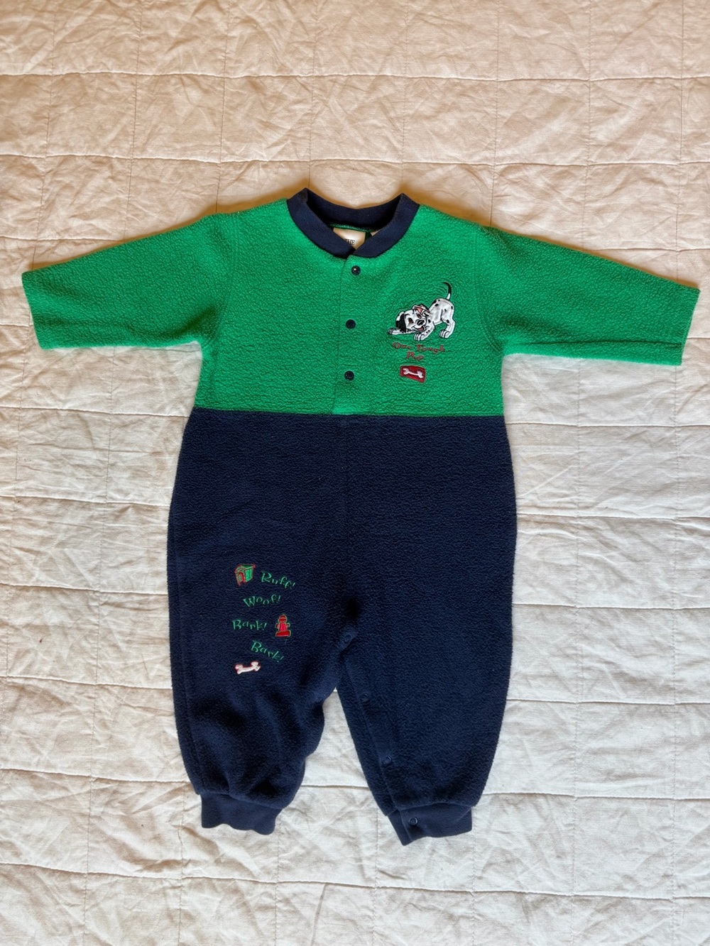 Vintage 90s Disney 101 Dalmatians "One Tough Pup" Baby Fleece Romper - 18M